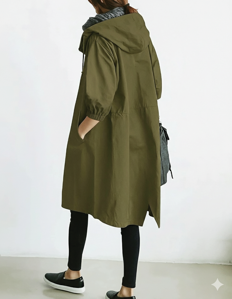 Hooded Trench Coat with Belt for Women