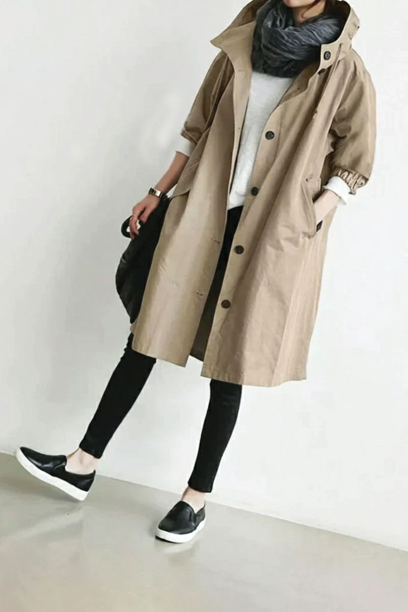 Hooded Trench Coat with Belt for Women