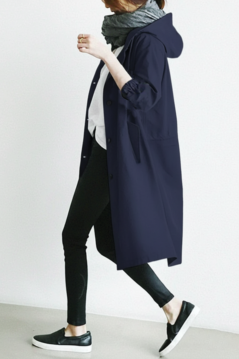 Hooded Trench Coat with Belt for Women