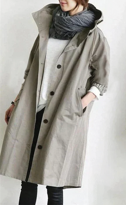 Hooded Trench Coat with Belt for Women