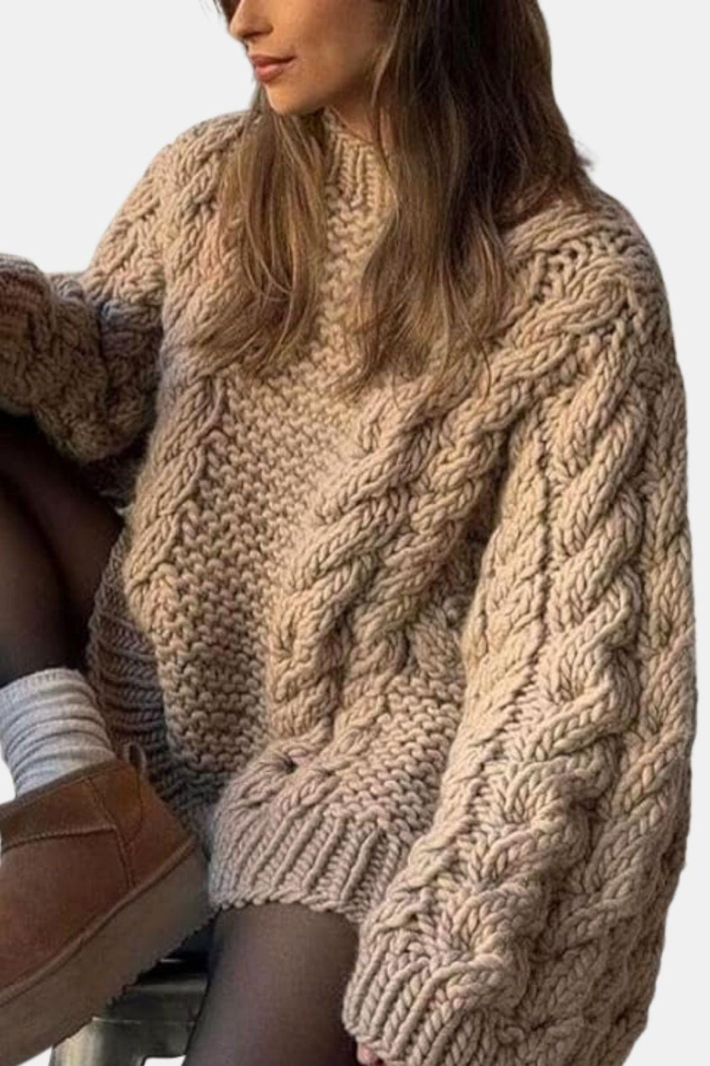 Cable-Knit Trumpet-Sleeve Sweater for Women