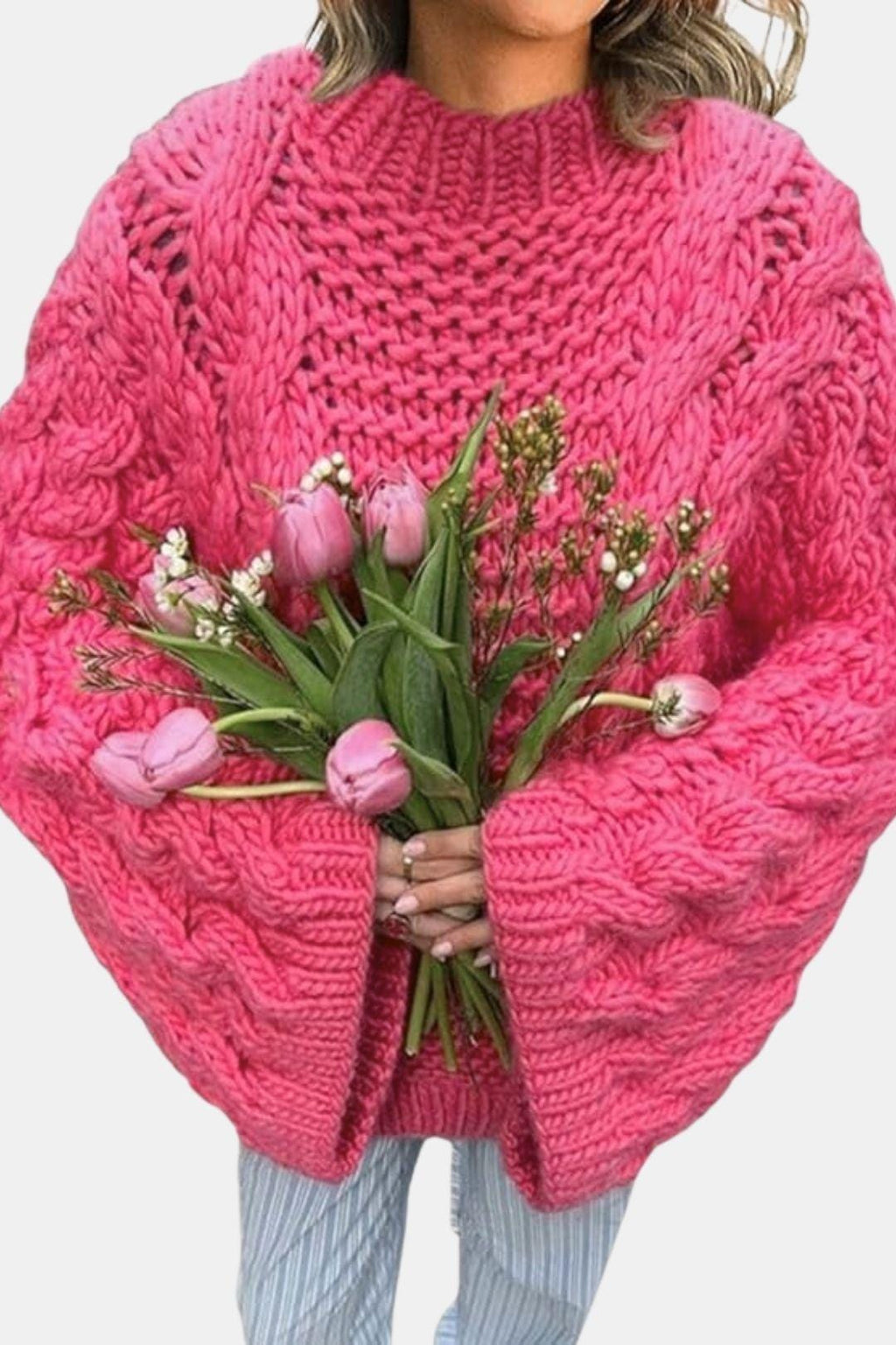 Cable-Knit Trumpet-Sleeve Sweater for Women