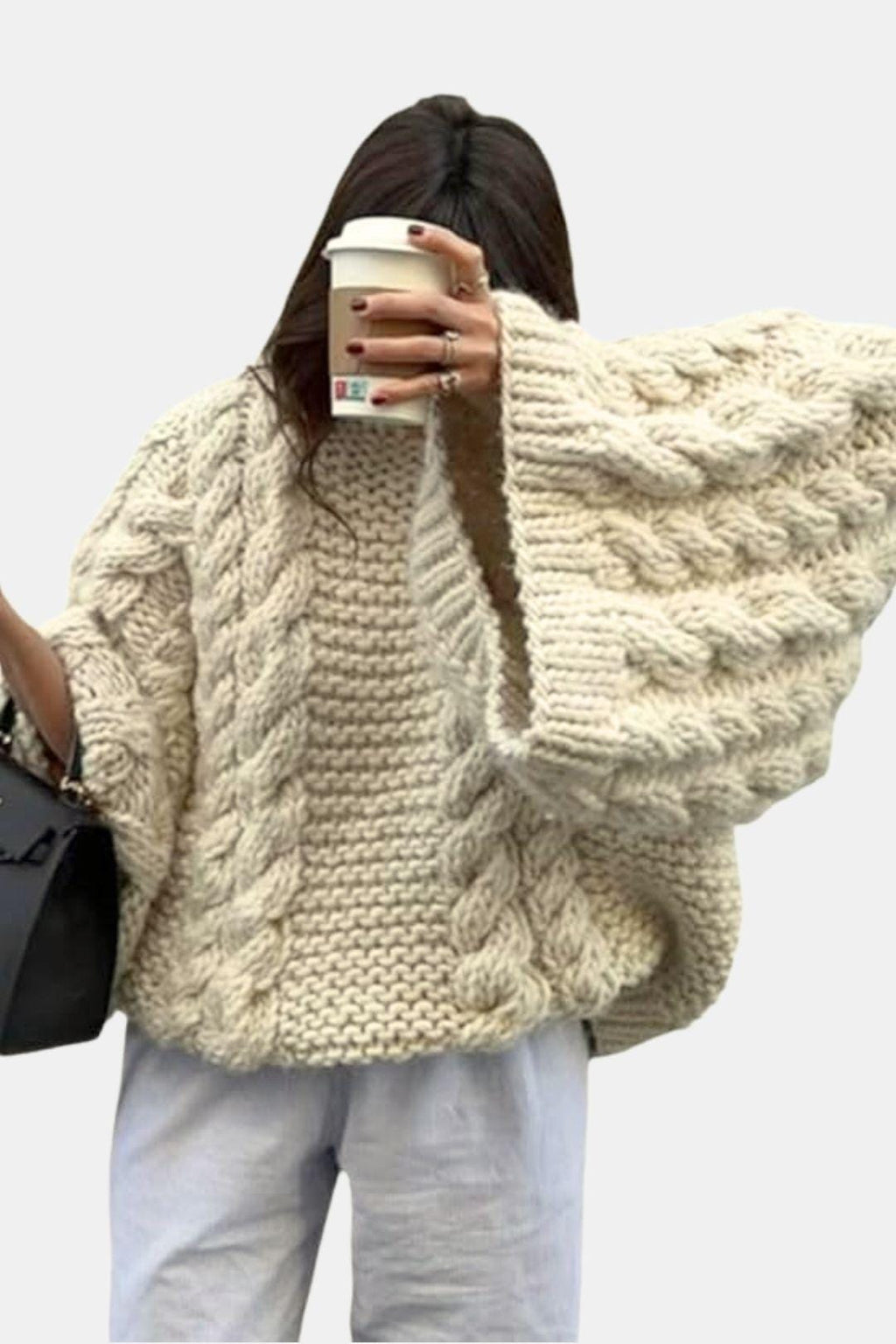 Cable-Knit Trumpet-Sleeve Sweater for Women