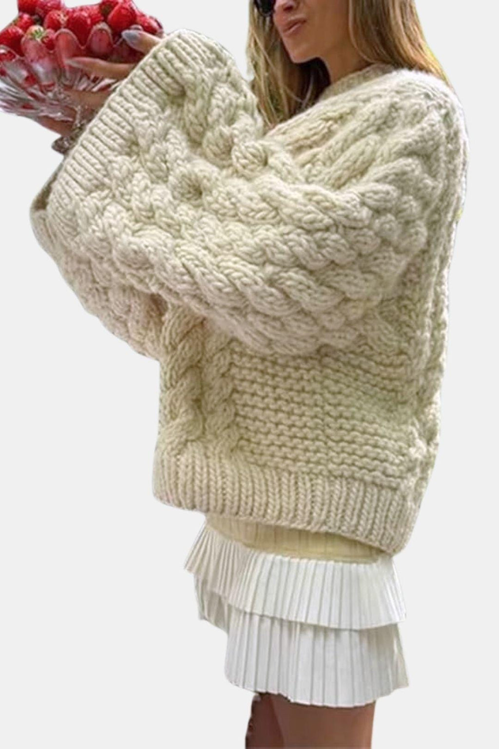 Cable-Knit Trumpet-Sleeve Sweater for Women