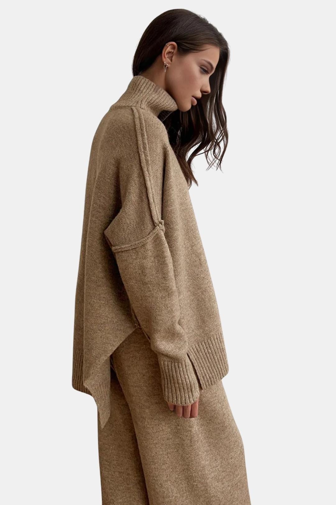 Plain Turtleneck Knit & Pants Set for Women