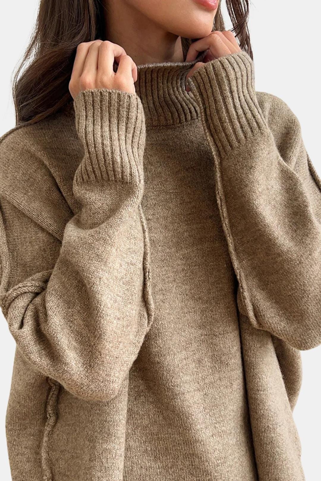 Plain Turtleneck Knit & Pants Set for Women