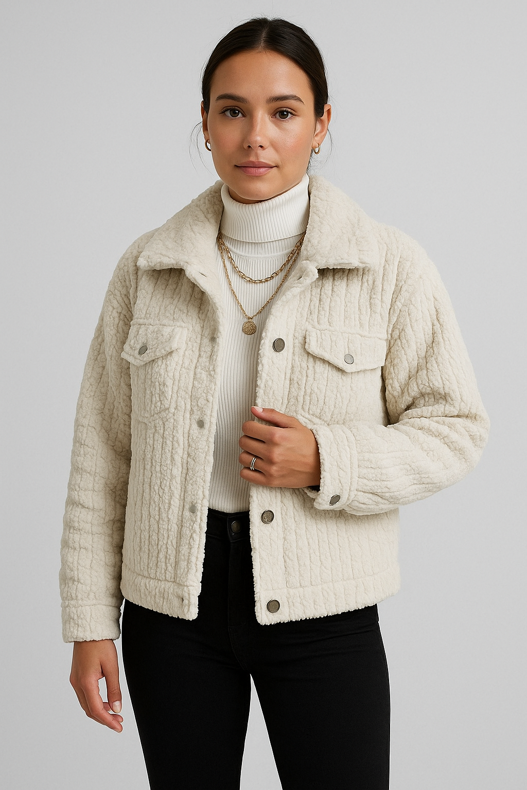 Ultra-Soft Winter Jacket with Pearl Buttons for Women