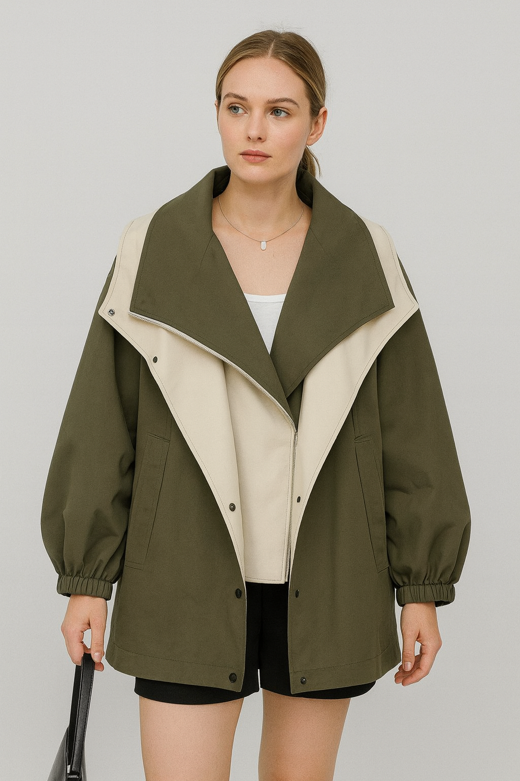 Waterproof Hooded Windbreaker Jacket with Drawcord Waist for Women