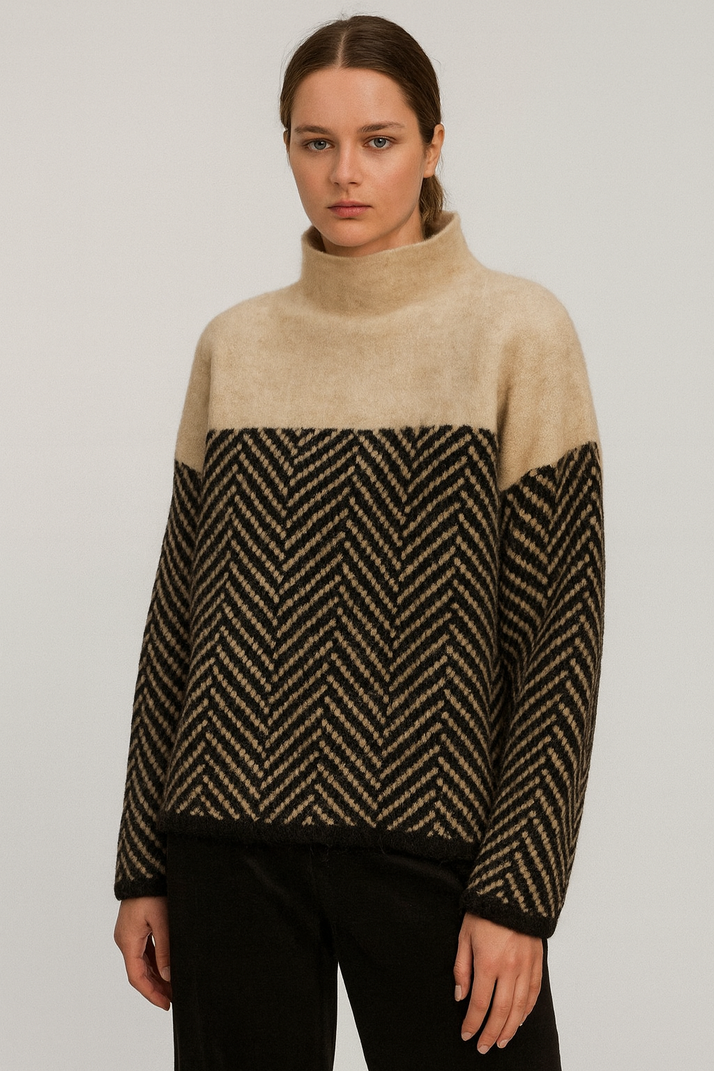 Herringbone Turtleneck Sweater for Women
