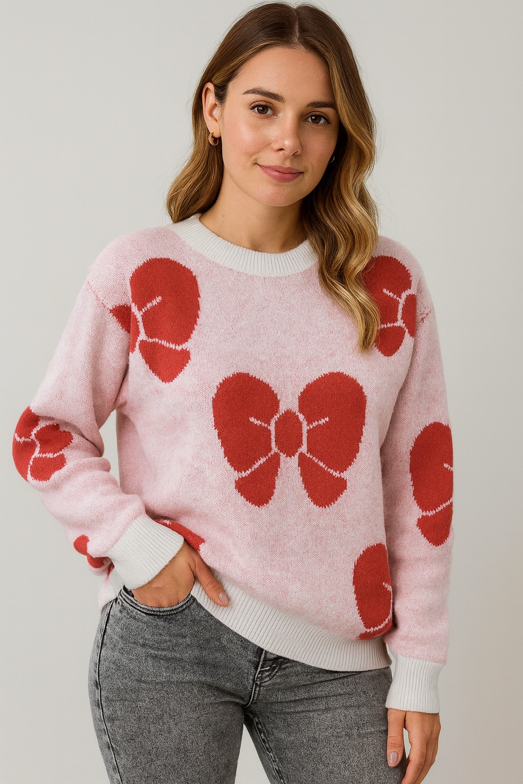 Knitted Bow Detail Sweater for Women