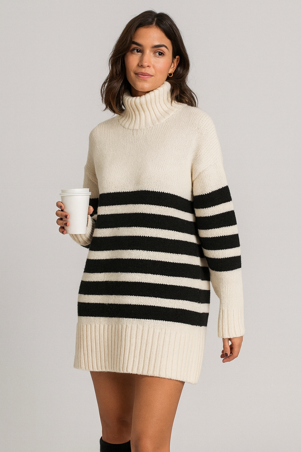 Black & White Stripe Knit Sweater for Women
