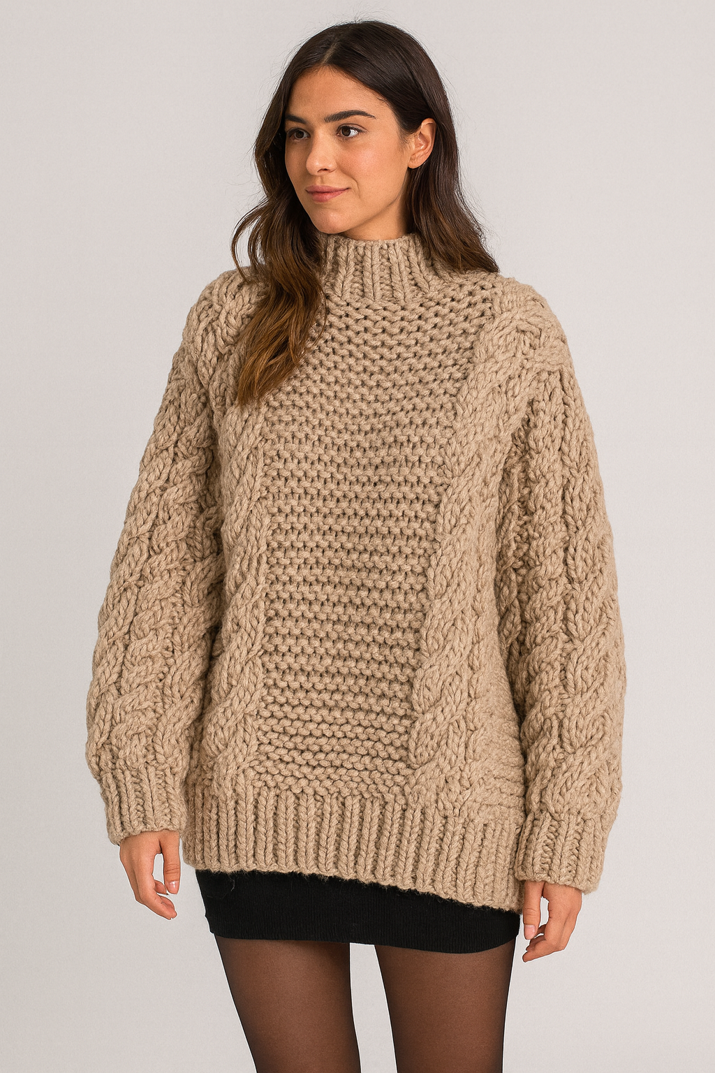 Cable-Knit Trumpet-Sleeve Sweater for Women