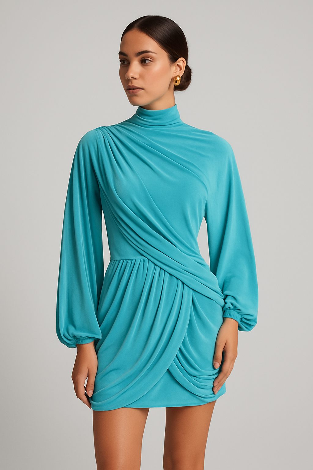 Flowing-Sleeve Mini Dress in Blue for Women