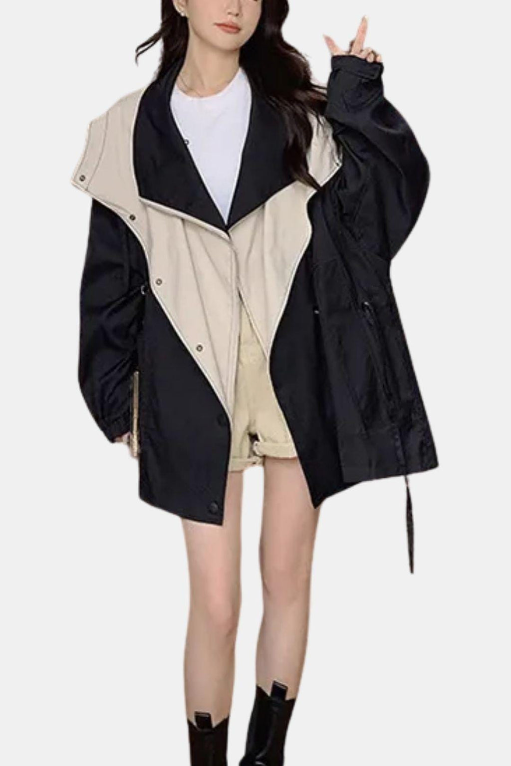 Waterproof Hooded Windbreaker Jacket with Drawcord Waist for Women