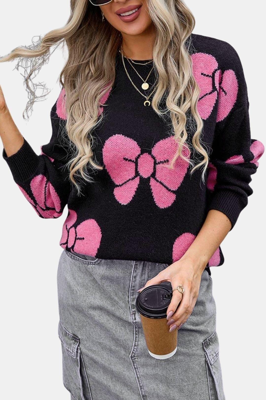 Knitted Bow Detail Sweater for Women
