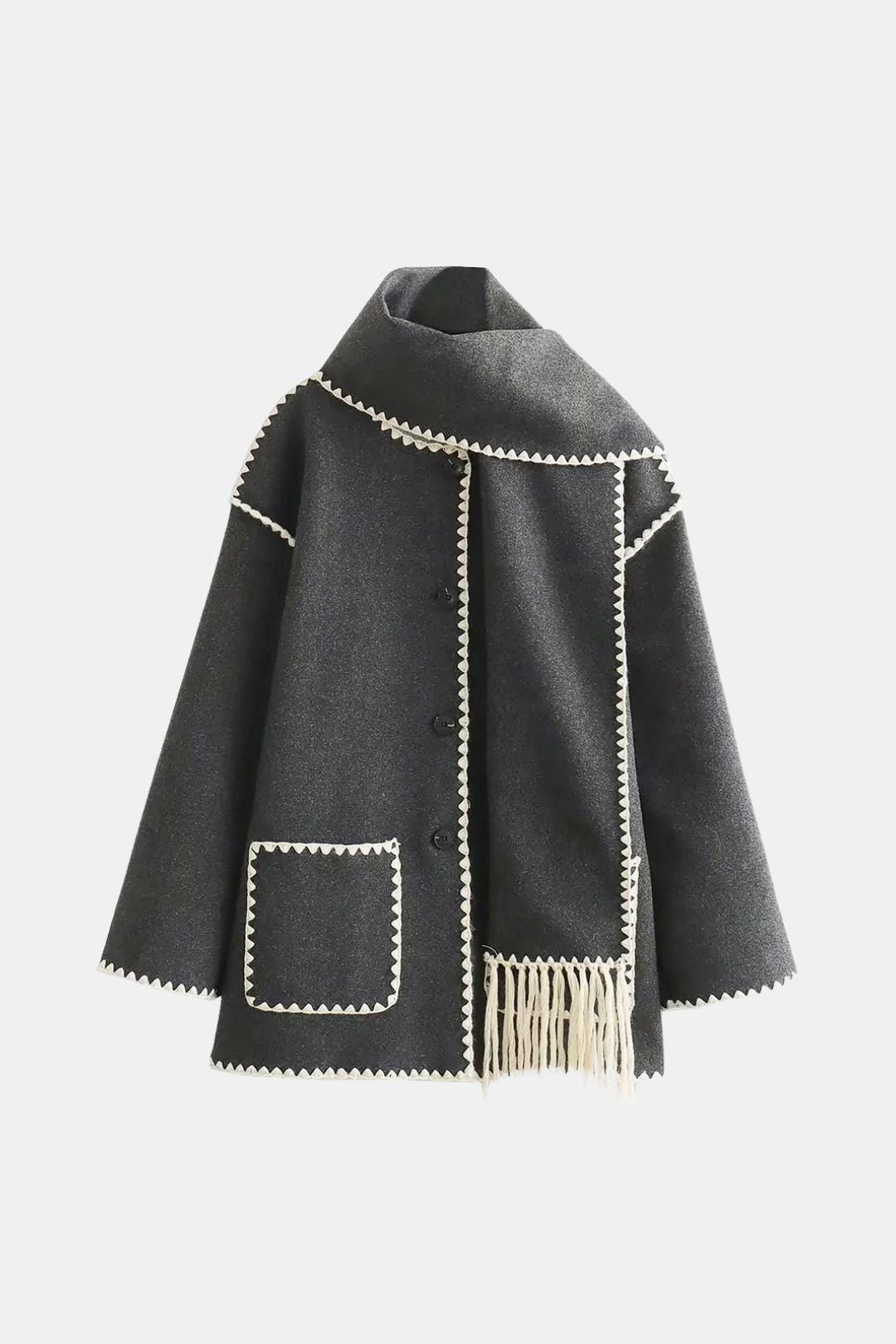 Contrast-Trim Jacket with Matching Scarf for Women