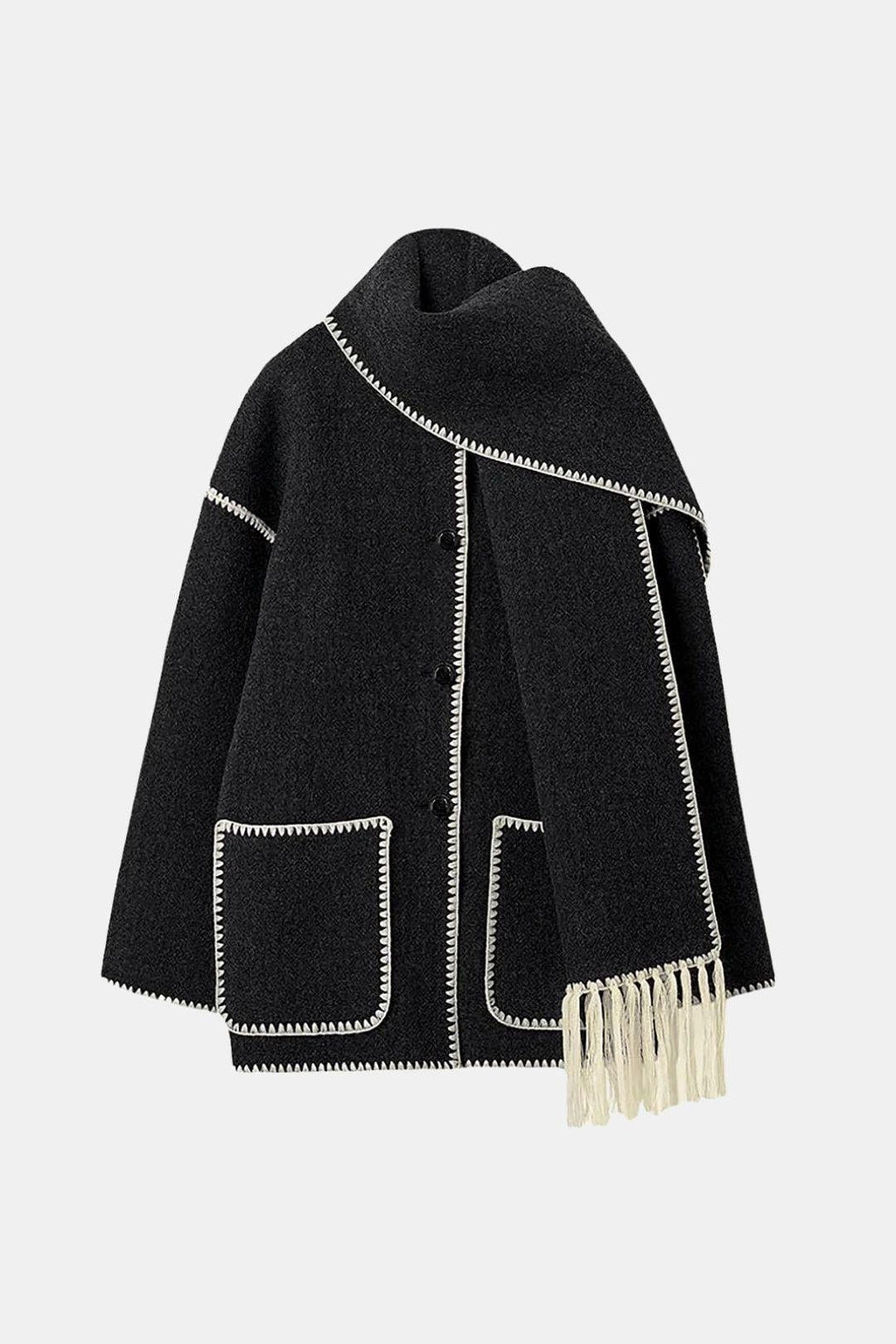 Contrast-Trim Jacket with Matching Scarf for Women