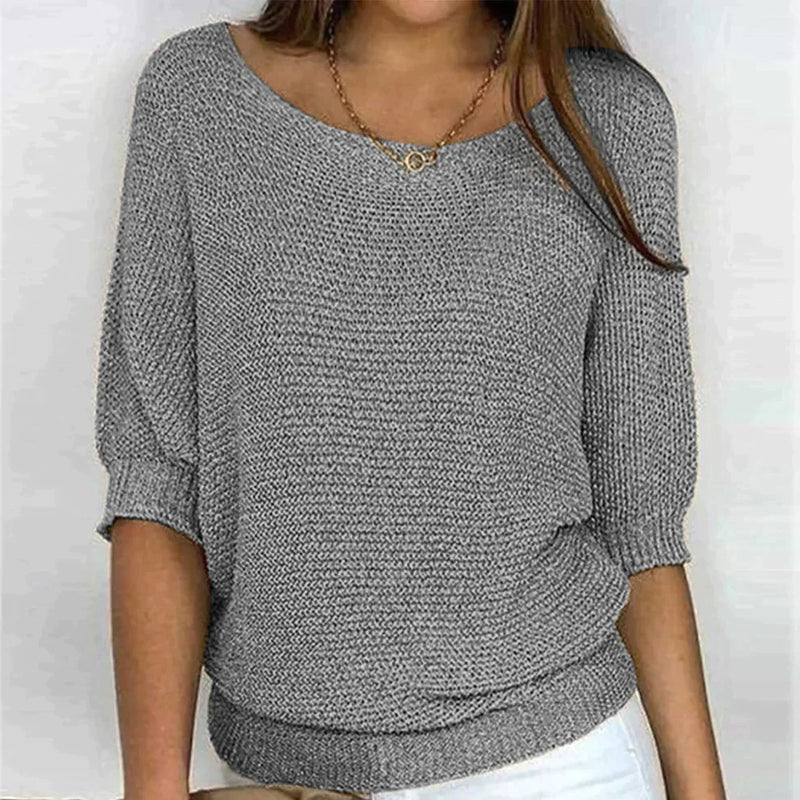 Loose-Fit Textured Knit Pullover for Women
