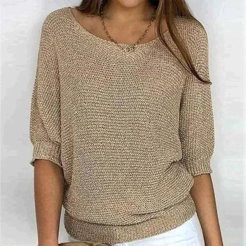 Loose-Fit Textured Knit Pullover for Women