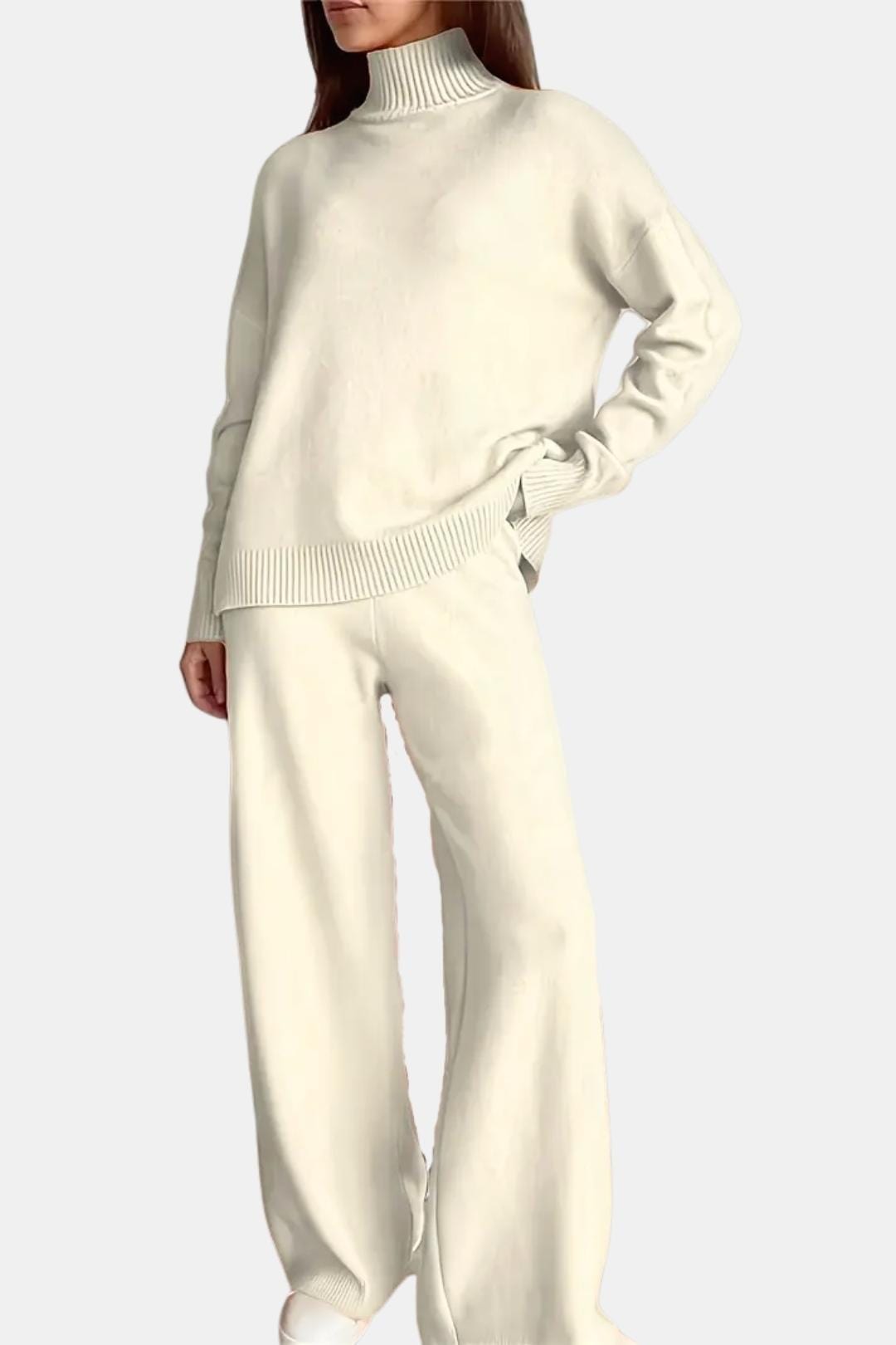 Solid Colour Turtleneck Knit Set for Women