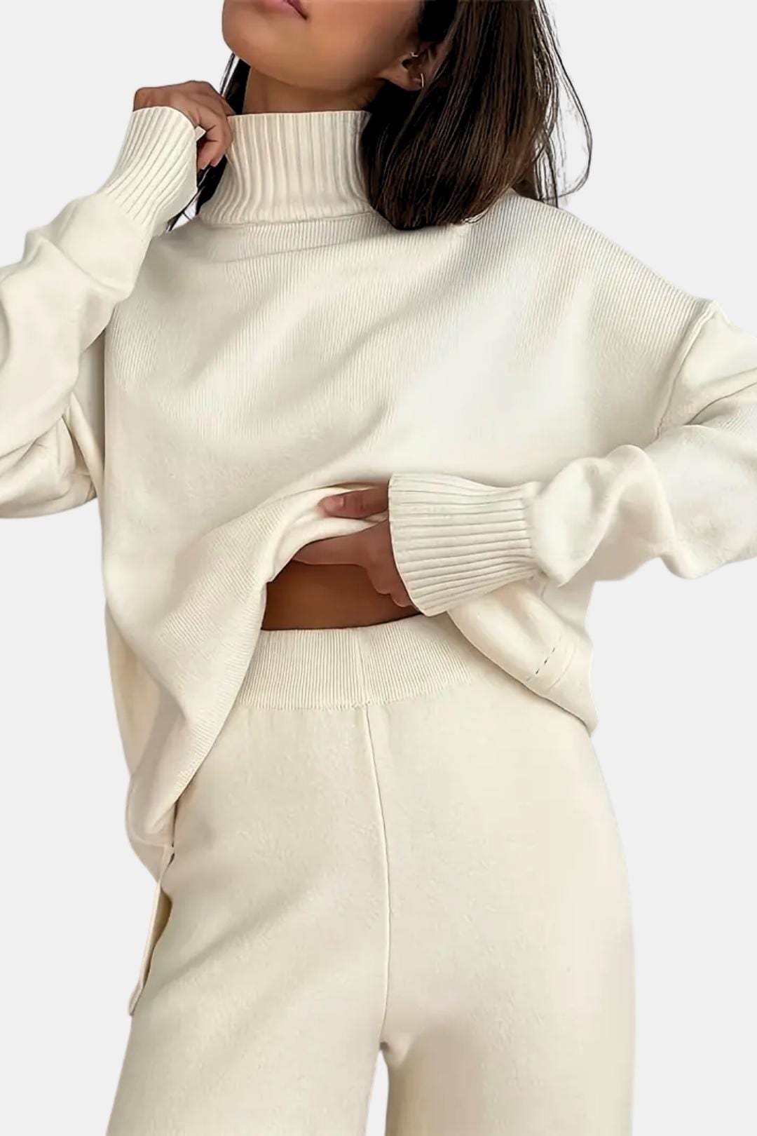 Solid Colour Turtleneck Knit Set for Women