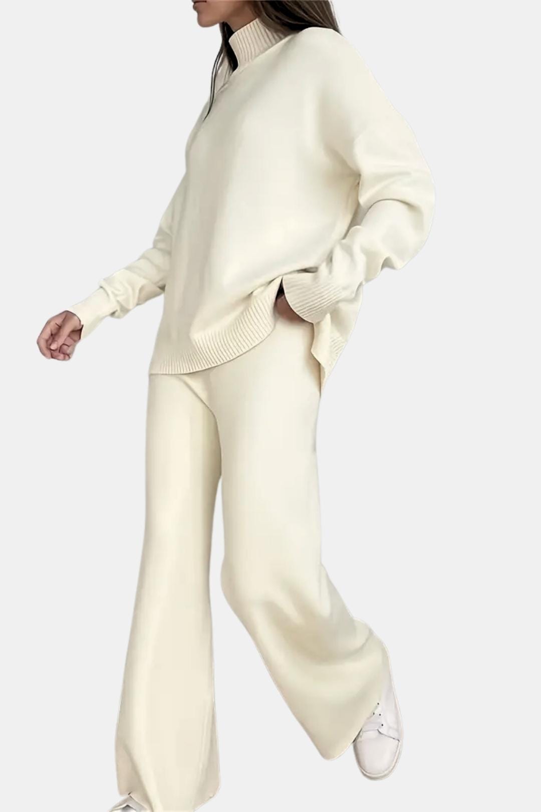 Solid Colour Turtleneck Knit Set for Women