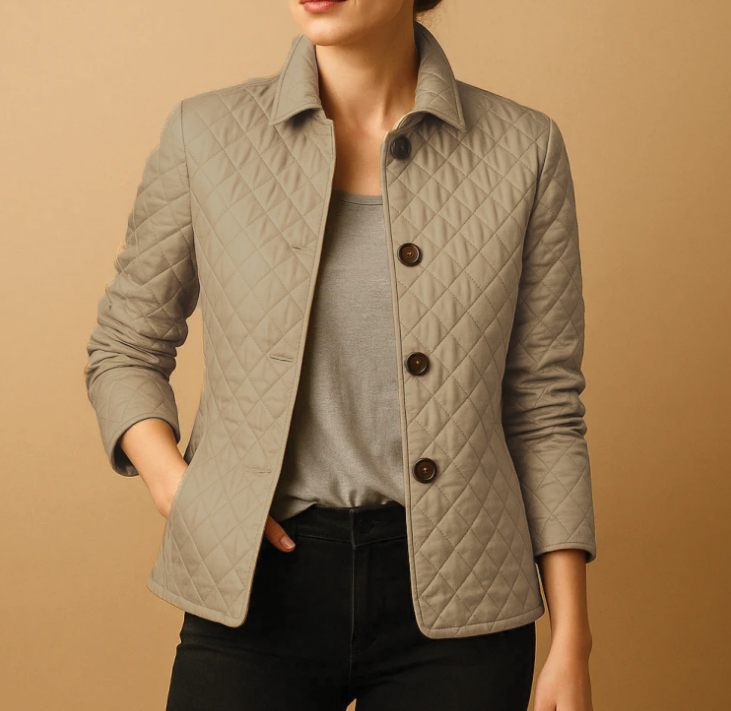 Diamond-Quilted Jacket with Stand-Up Collar for Women