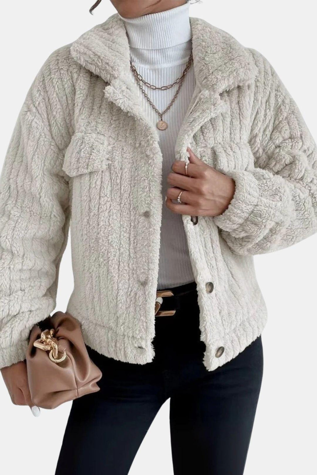 Ultra-Soft Winter Jacket with Pearl Buttons for Women