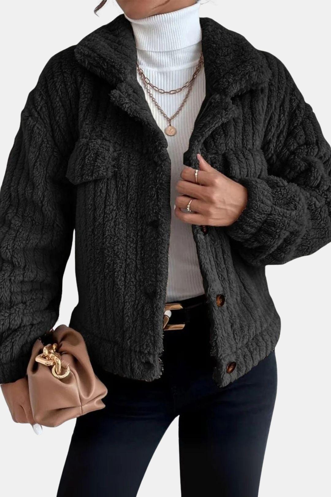 Ultra-Soft Winter Jacket with Pearl Buttons for Women