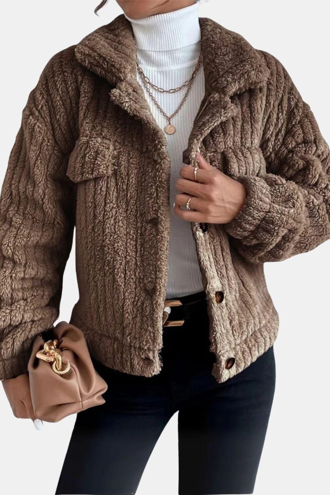 Ultra-Soft Winter Jacket with Pearl Buttons for Women