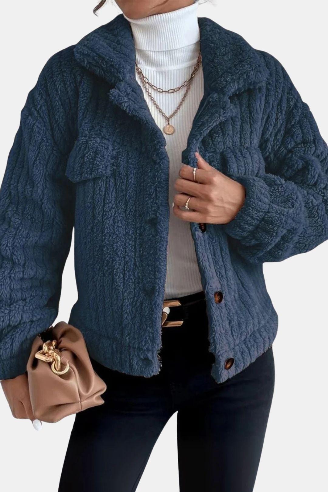 Ultra-Soft Winter Jacket with Pearl Buttons for Women