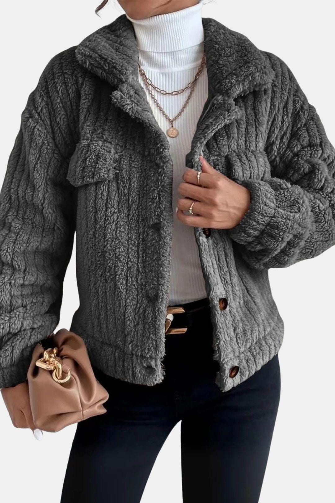 Ultra-Soft Winter Jacket with Pearl Buttons for Women