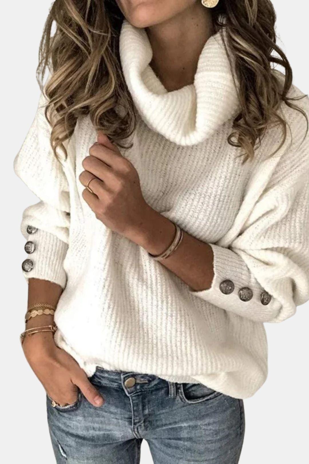 Turtleneck Sweater with Button Detail for Women