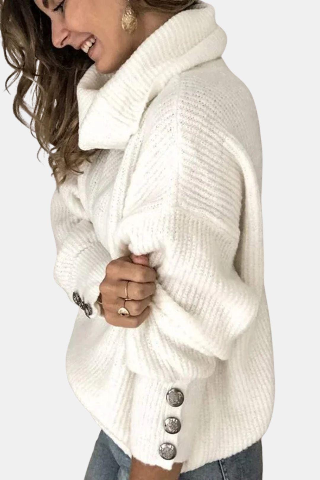 Turtleneck Sweater with Button Detail for Women