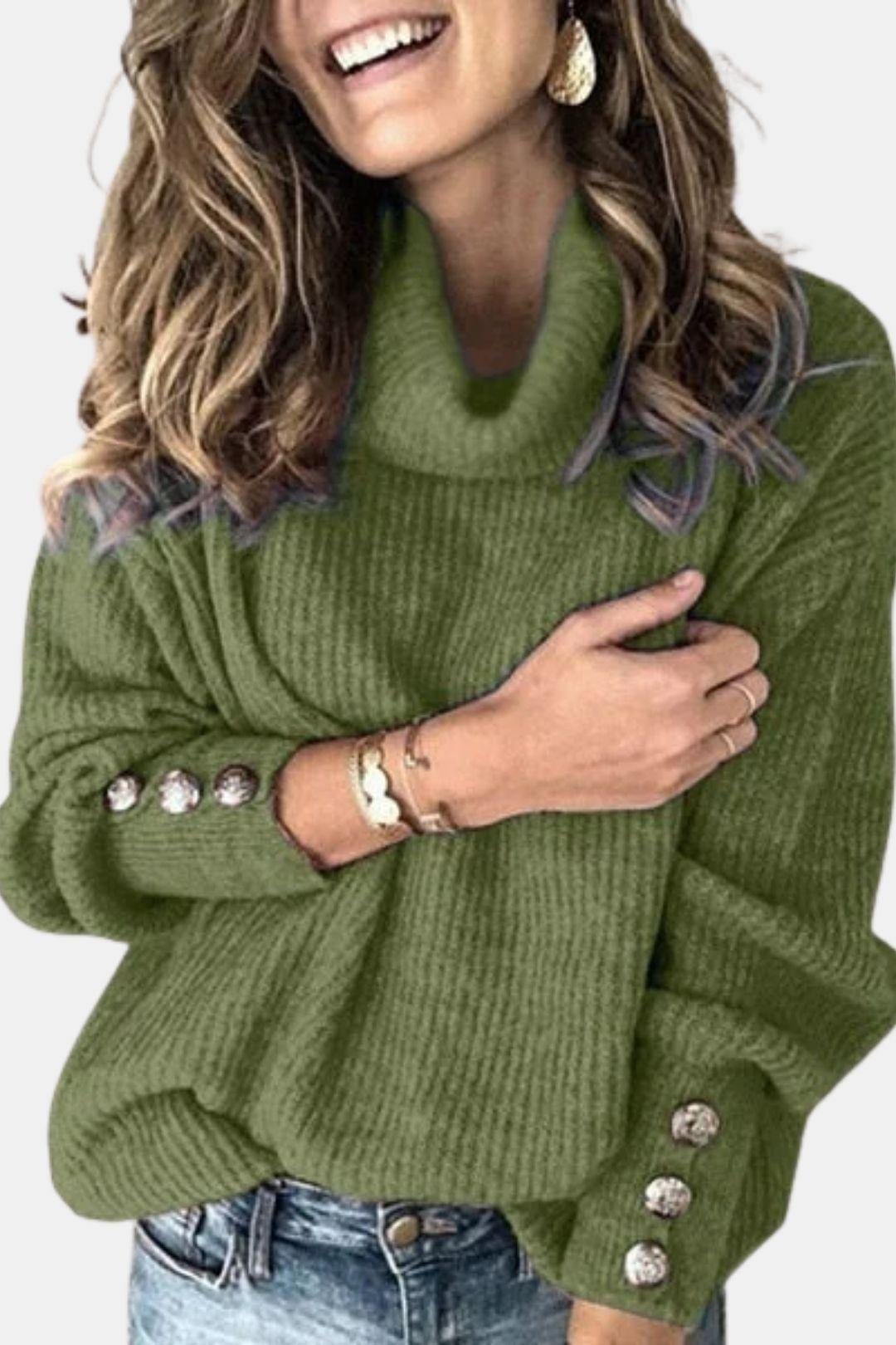 Turtleneck Sweater with Button Detail for Women