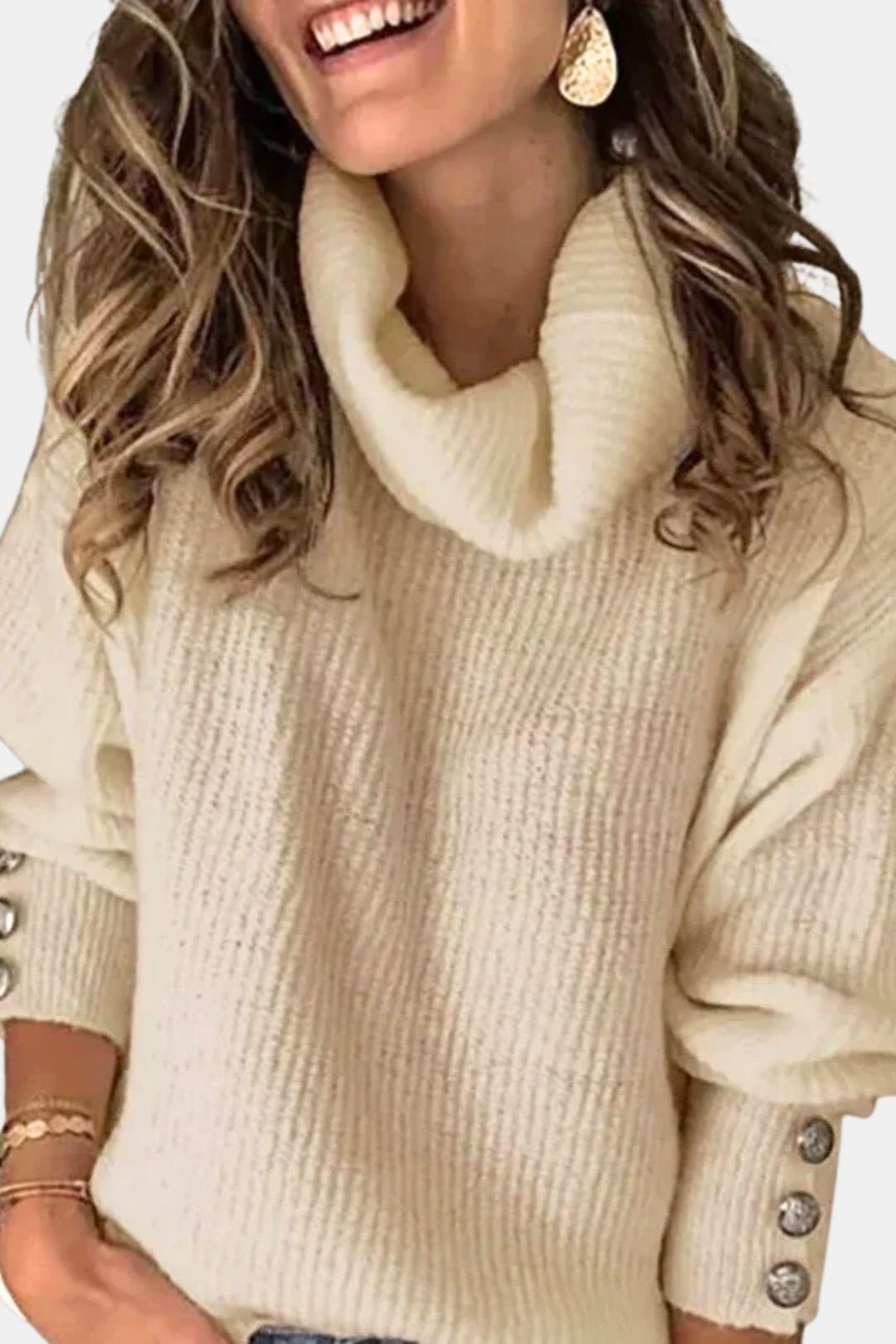 Turtleneck Sweater with Button Detail for Women