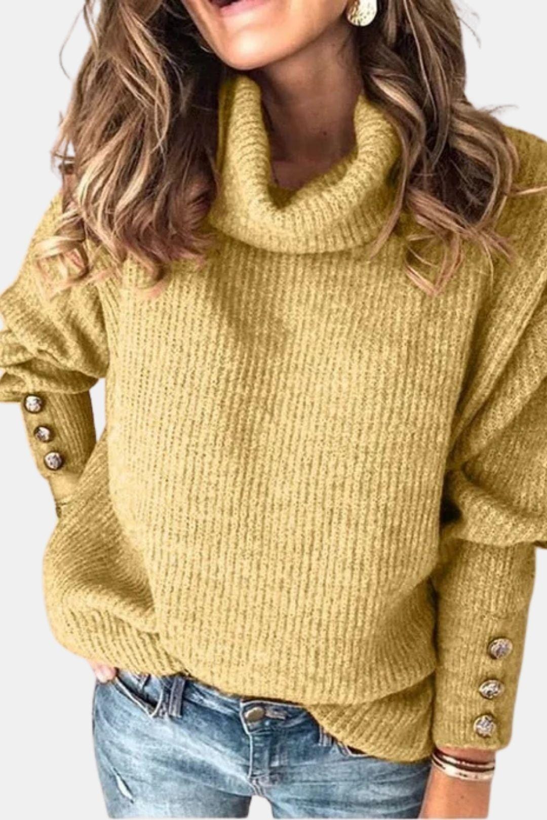 Turtleneck Sweater with Button Detail for Women