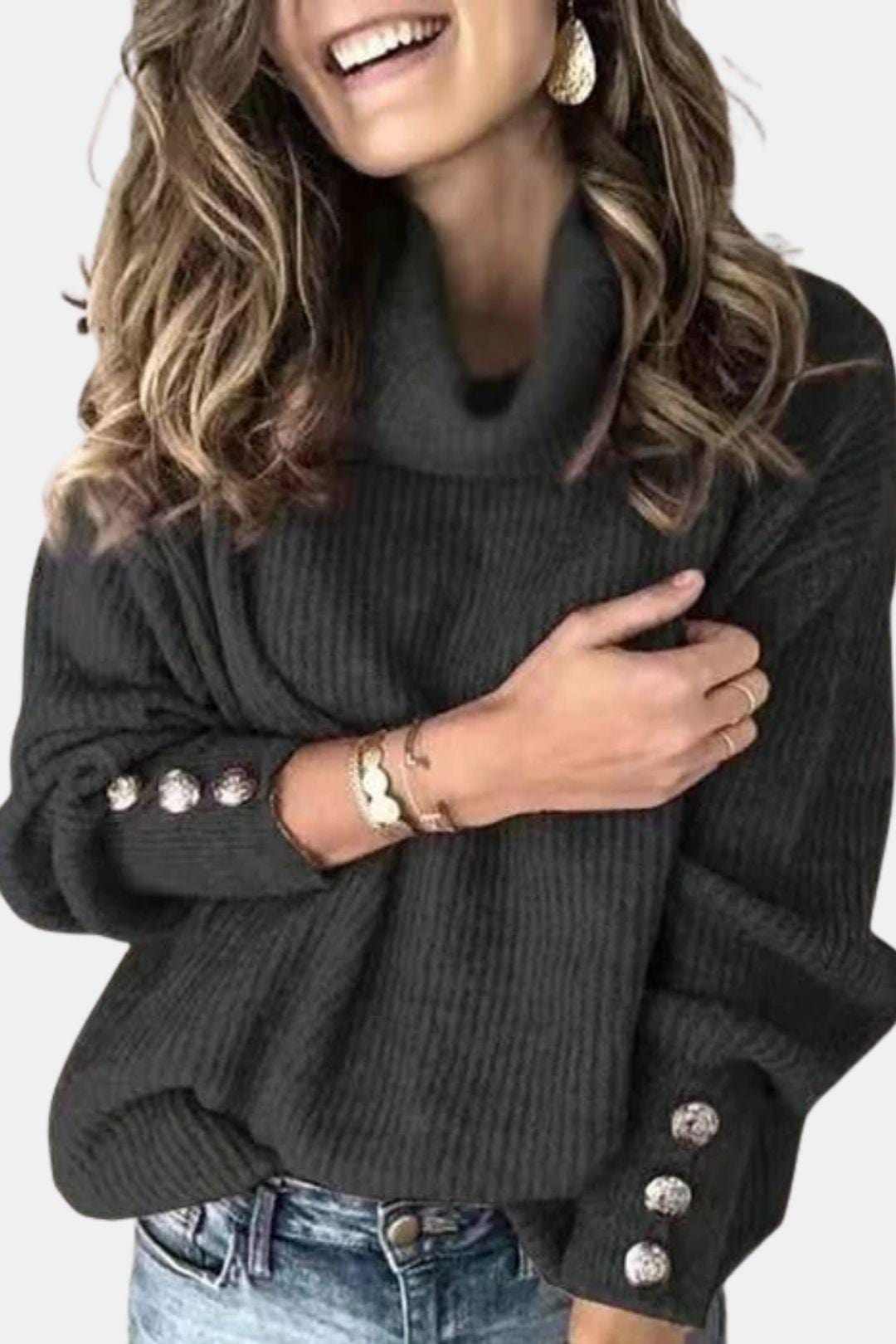 Turtleneck Sweater with Button Detail for Women