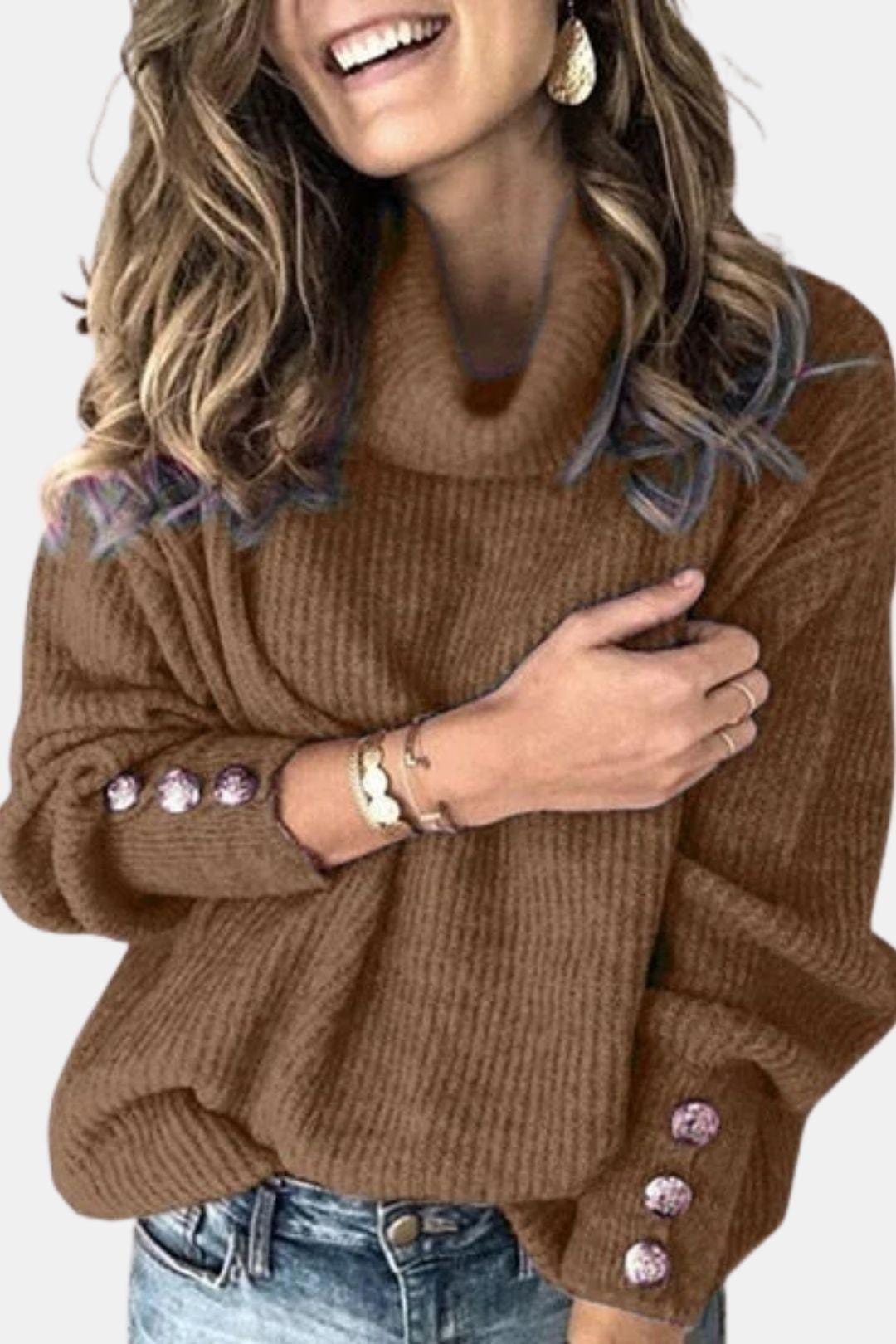 Turtleneck Sweater with Button Detail for Women