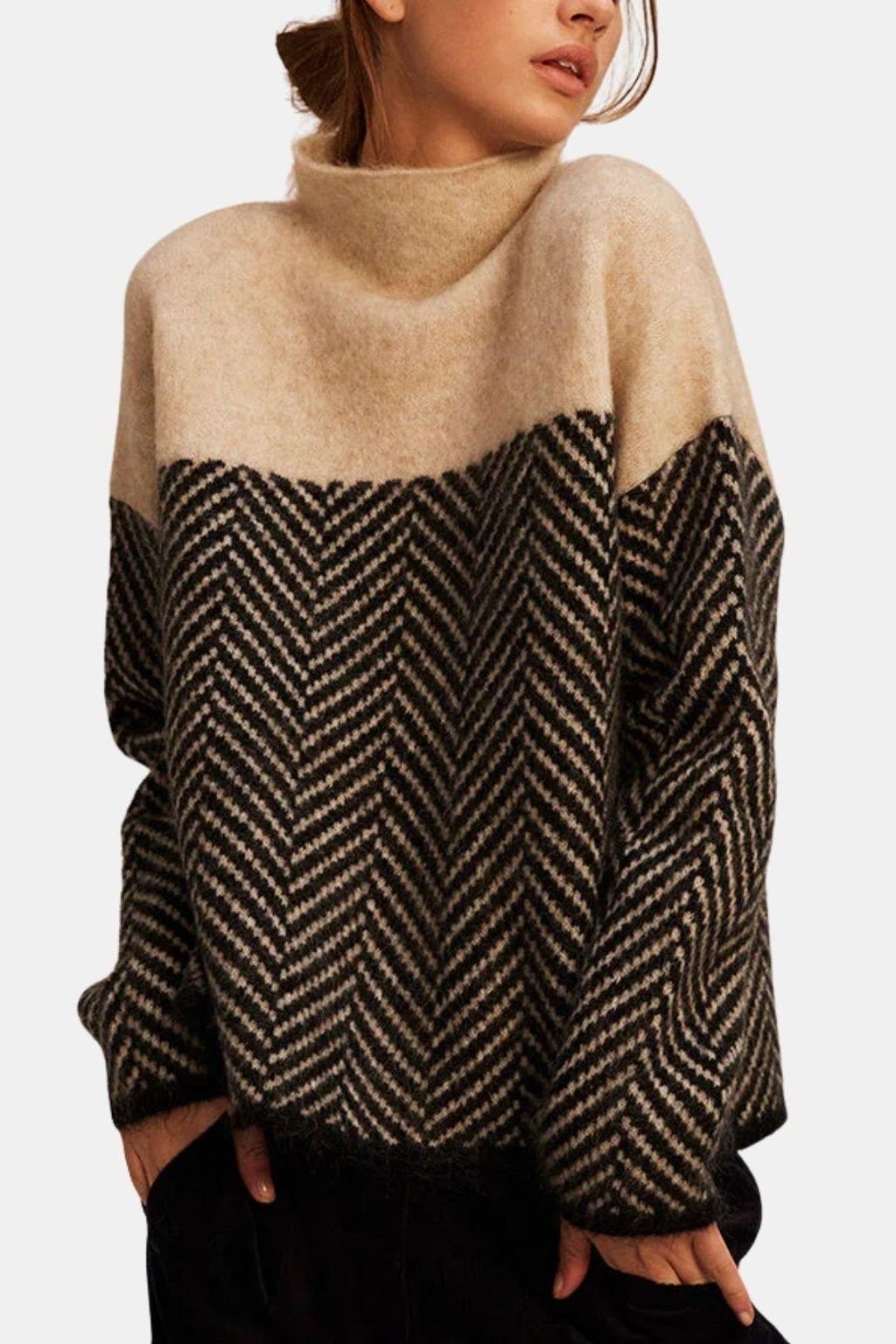 Herringbone Turtleneck Sweater for Women