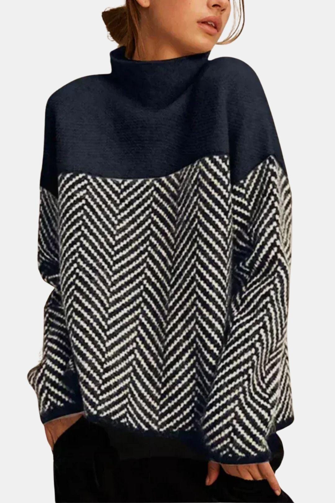 Herringbone Turtleneck Sweater for Women