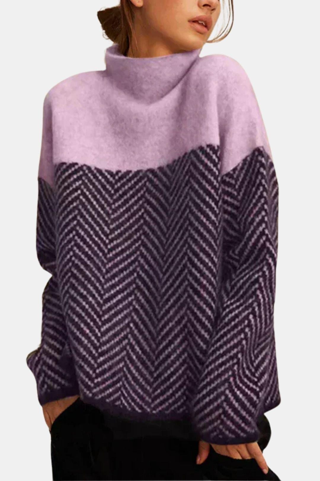 Herringbone Turtleneck Sweater for Women