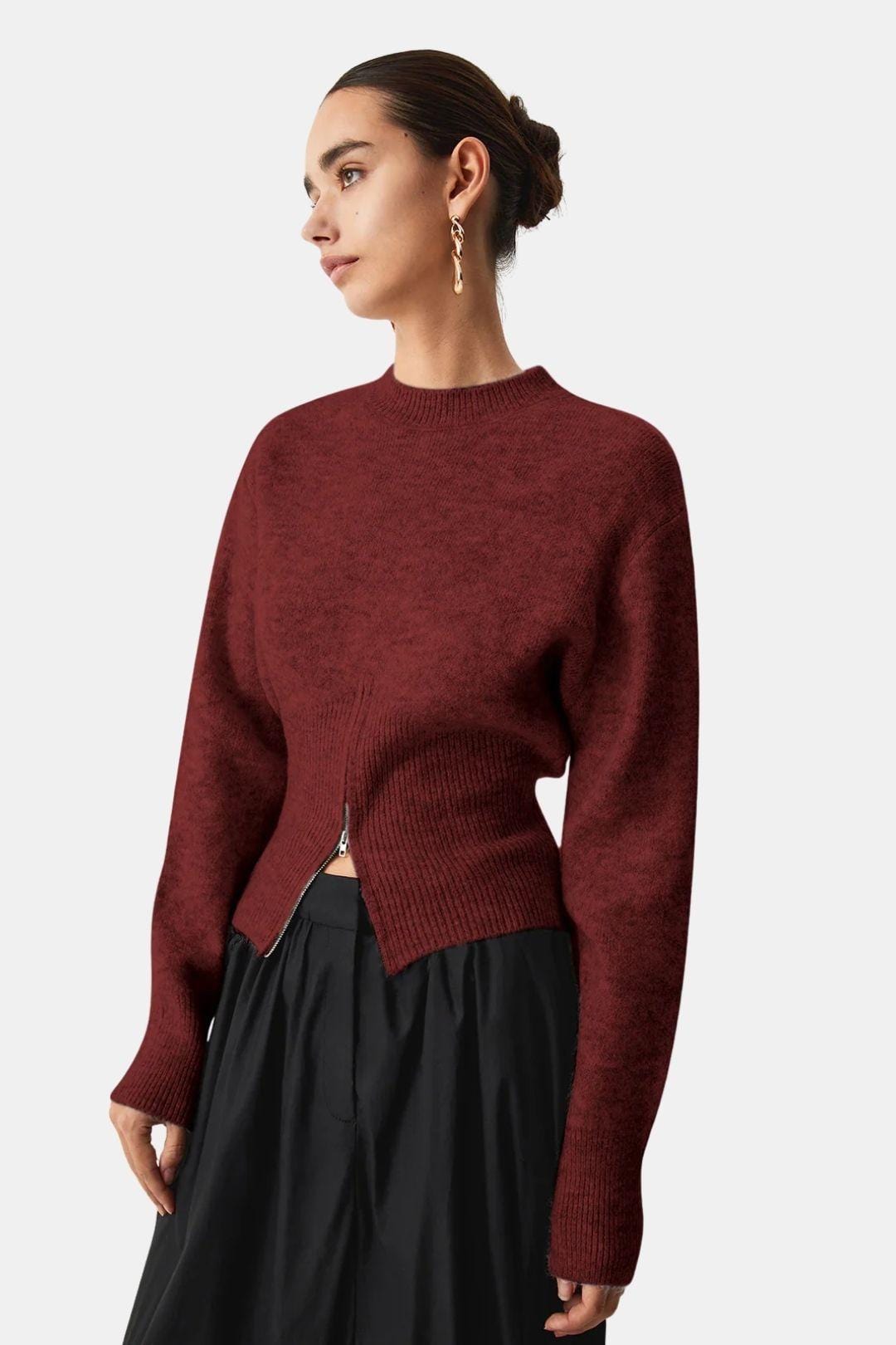 Half-Zip Fuzzy Sweater for Women