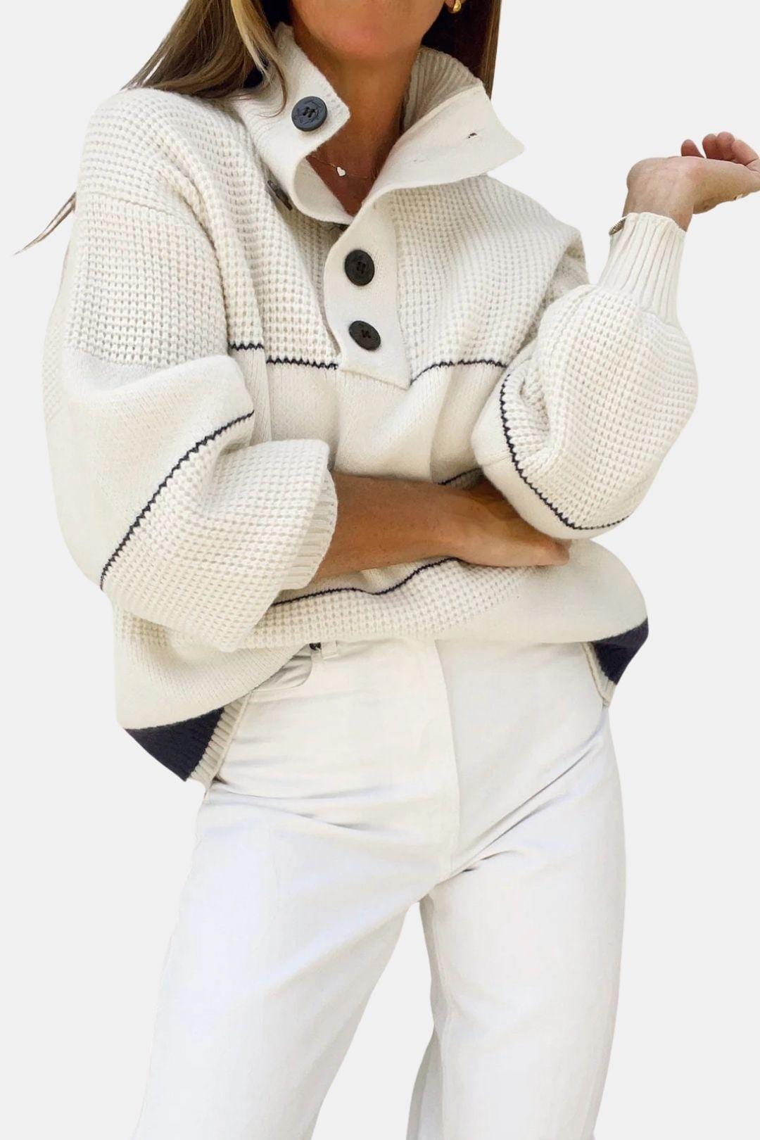 Open-Collar Button-Up Sweater for Women