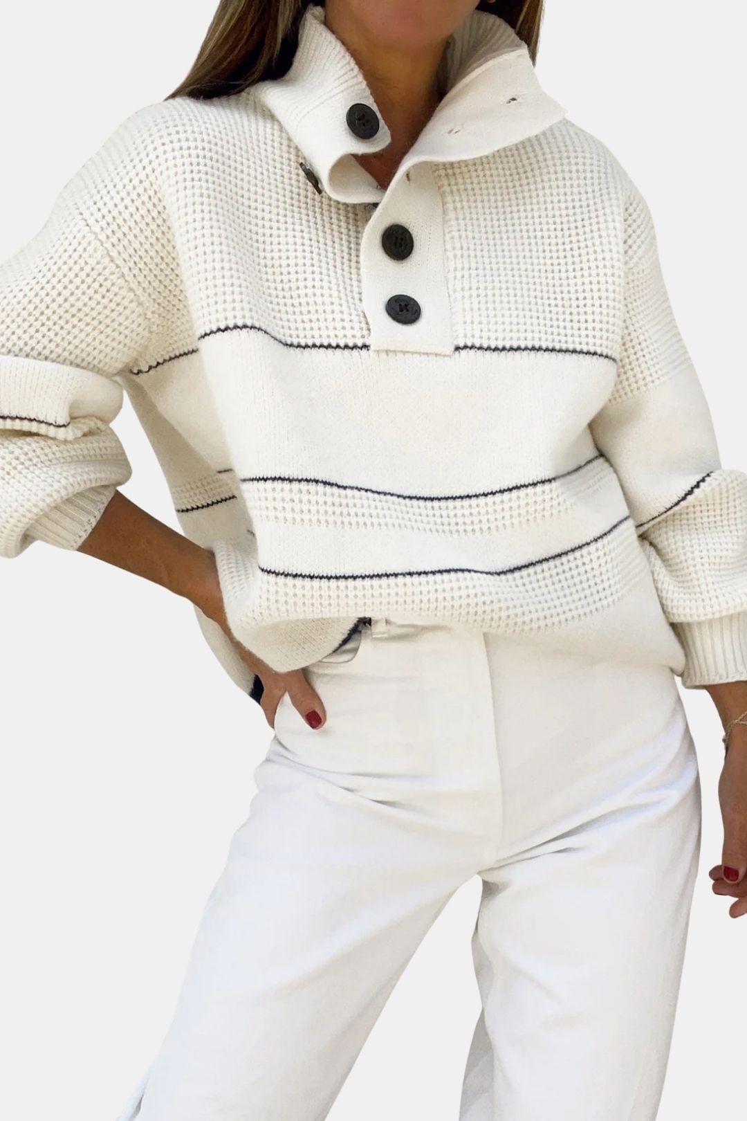 Open-Collar Button-Up Sweater for Women