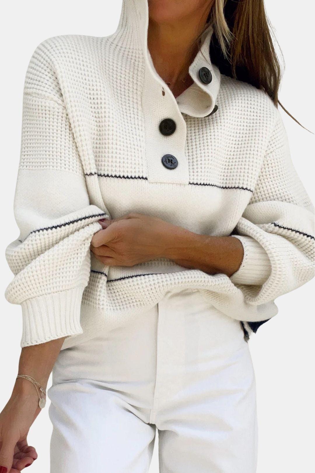 Open-Collar Button-Up Sweater for Women