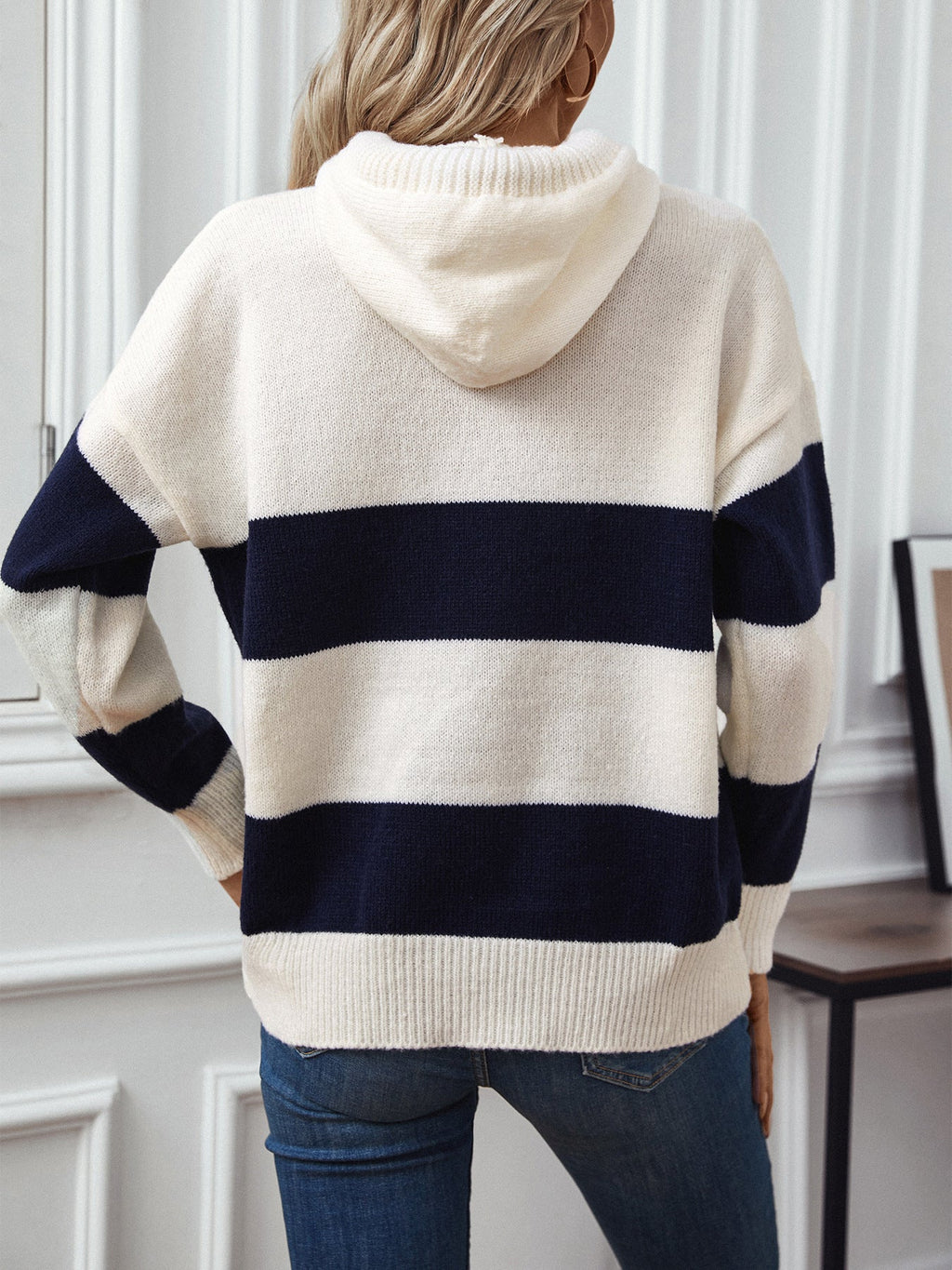 Colour-Block Hooded Knit Sweater for Women