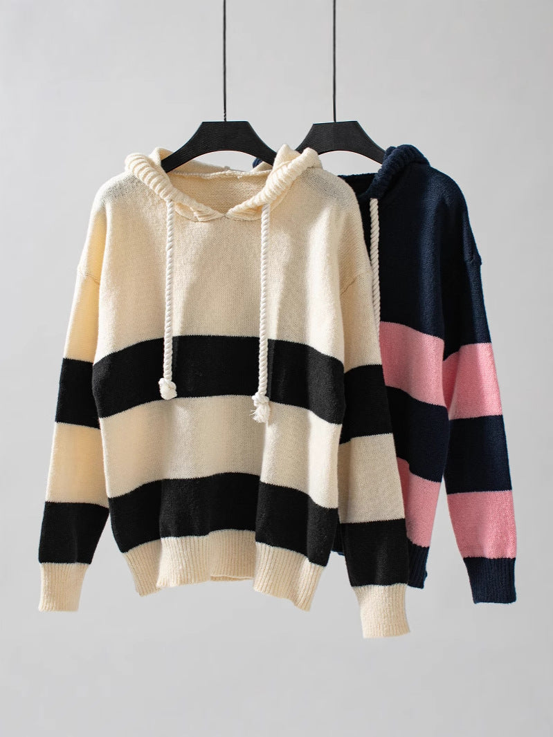 Colour-Block Hooded Knit Sweater for Women