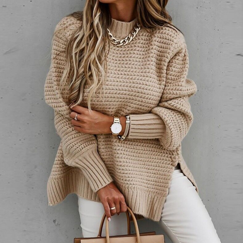 Chunky High-Neck Knit Sweater for Women
