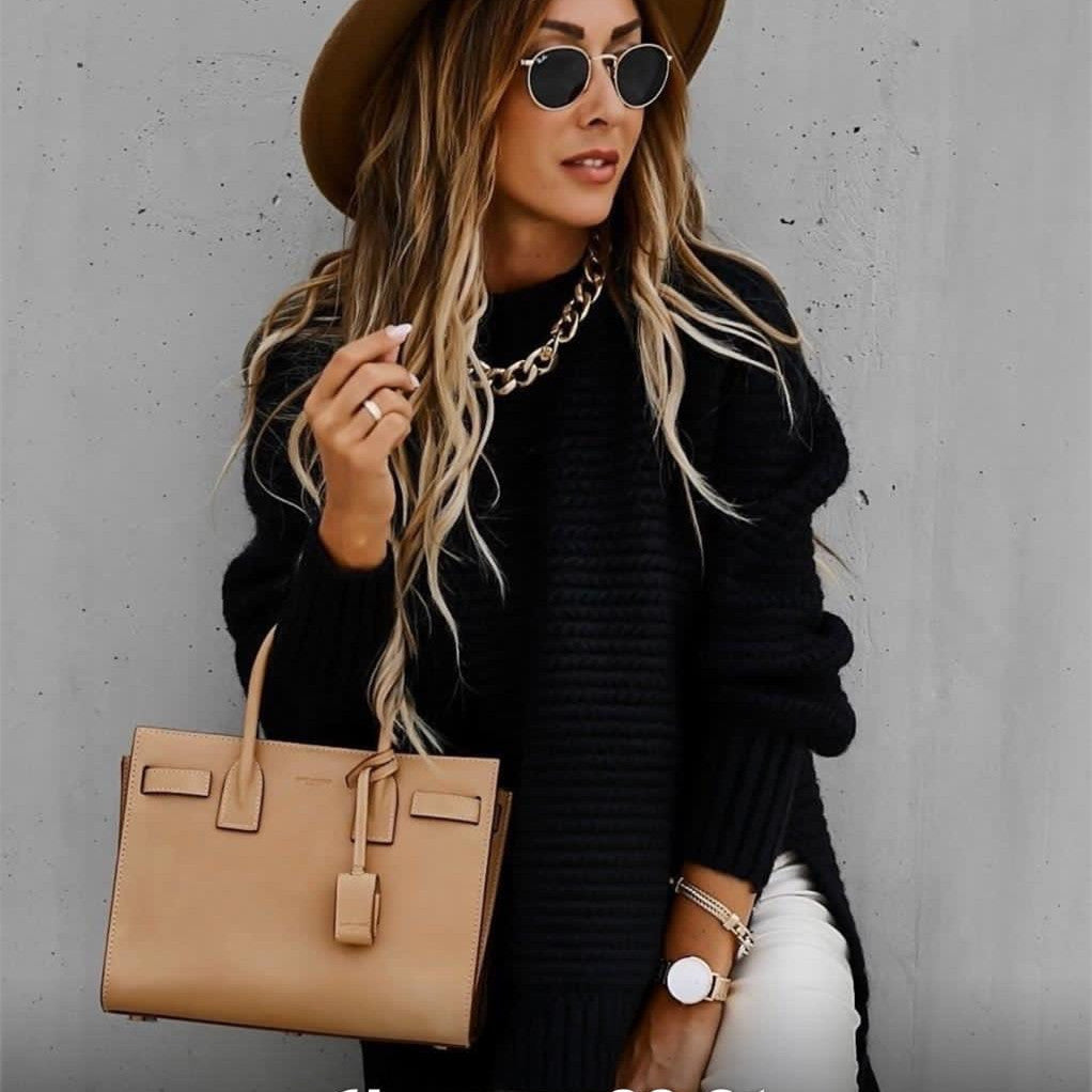 Chunky High-Neck Knit Sweater for Women